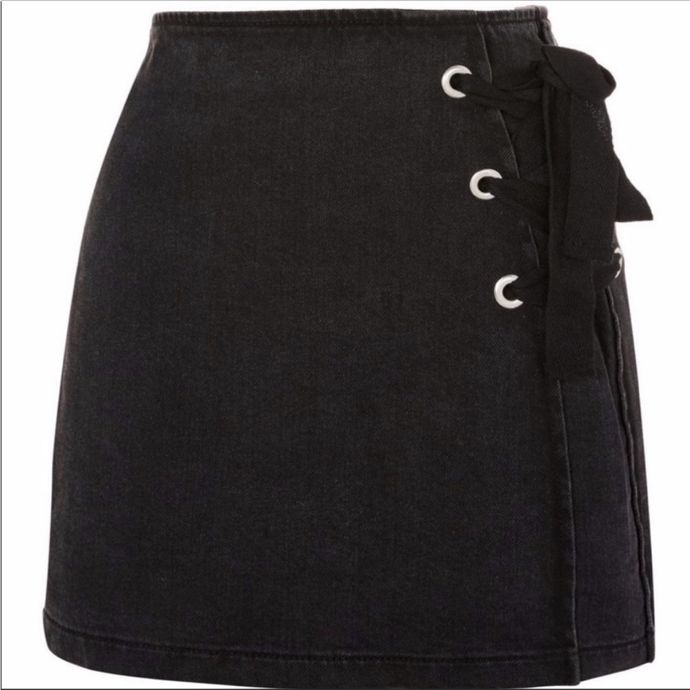 Topshop Moto Lace Up Denim Skirt Size 6 Black